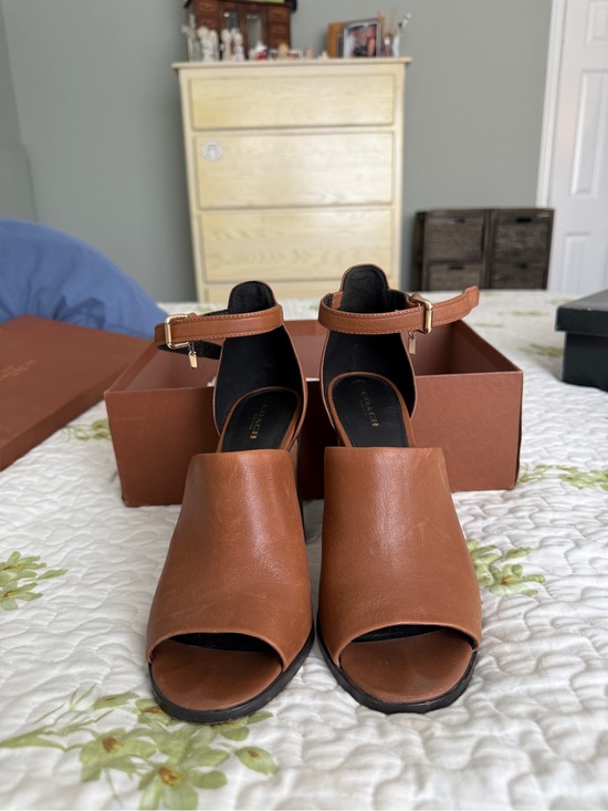 Coach Shoes - Leather Ankle-Strap Peep Toe Sandals in Cognac